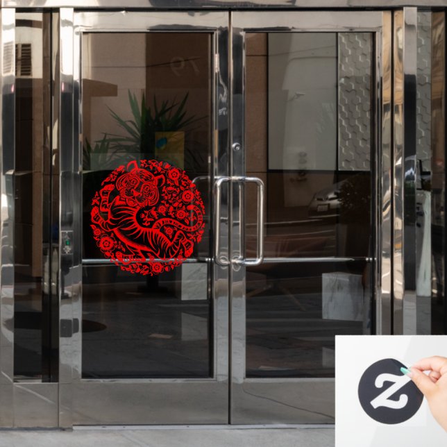 Autocollant Pour Fenêtre Tigre du Nouvel An chinois rouge (Porte de bureau)