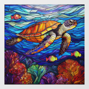 Autocollant Pour Fenêtre Tortue de mer tropicale Vitrail