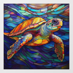 Autocollant Pour Fenêtre Tortue de mer tropicale Vitrail