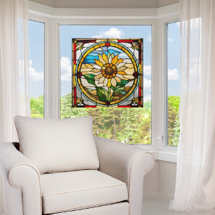 Autocollant Pour Fenêtre Tournesol vibrant faux vitrail 