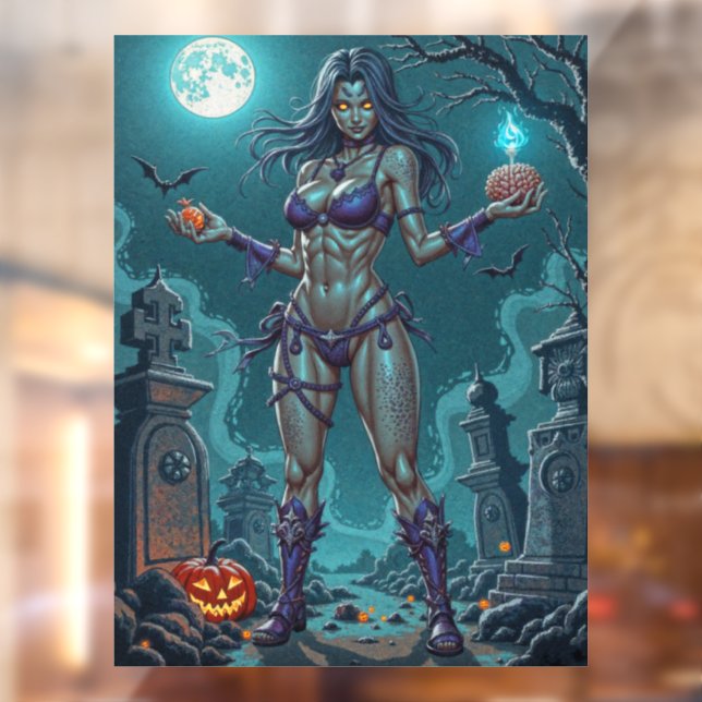 Autocollant Pour Fenêtre Traite d'Halloween ou ami Zombie w Cerveau (Feuille 2)