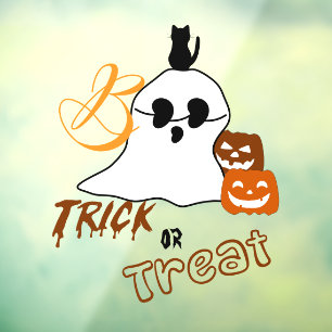 Autocollant Pour Fenêtre Trick Or Treat Boo avec chat et citrouille derrièr