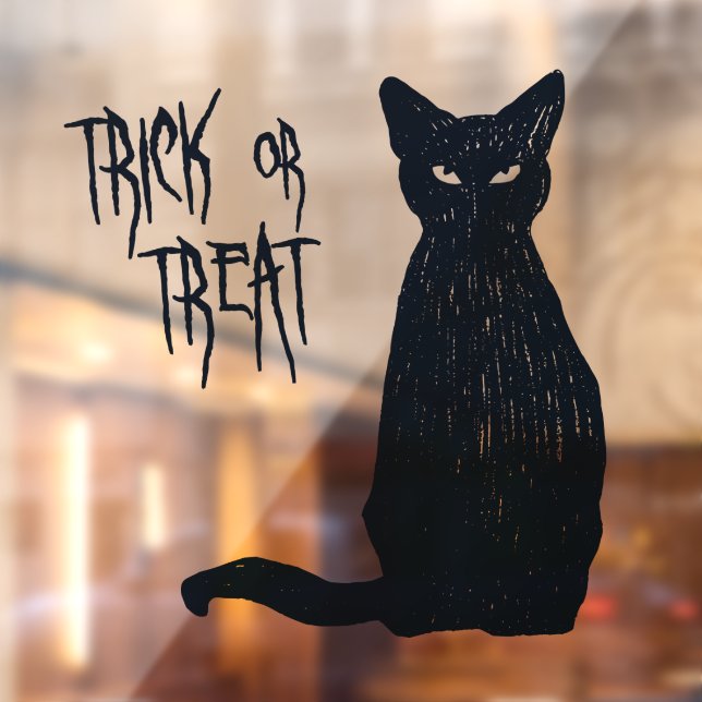 Autocollant Pour Fenêtre Tricoter ou traiter - Chat noir Silhouette Hallowe (Feuille 2)