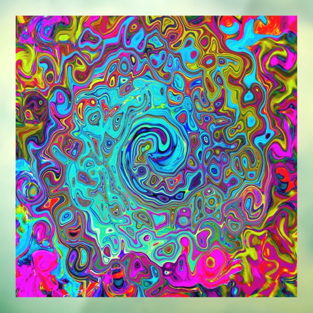 Autocollant Pour Fenêtre Trippy Sky Blue Abstrait Retro Liquid Swirl (Feuille 3)