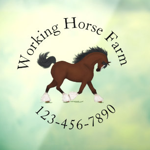 Autocollant Pour Fenêtre Trotting Clydesdale Horse Circulaire Texte personn