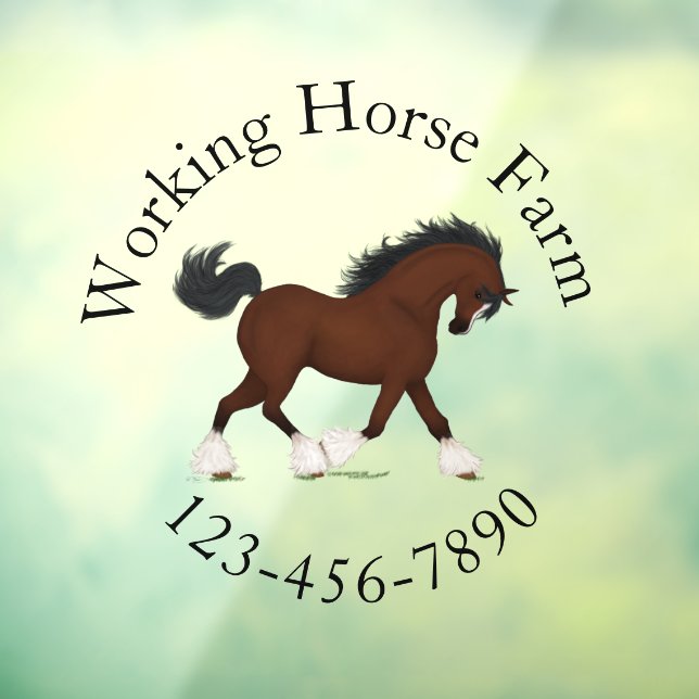 Autocollant Pour Fenêtre Trotting Clydesdale Horse Circulaire Texte personn (Feuille 3)