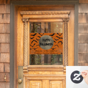 Autocollant Pour Fenêtre Typographie Éffrayante noire et orange Happy Hallo