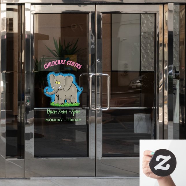 Autocollant Pour Fenêtre Un joli éléphant drôle avec un oiseau sur le tronc (Porte de bureau)