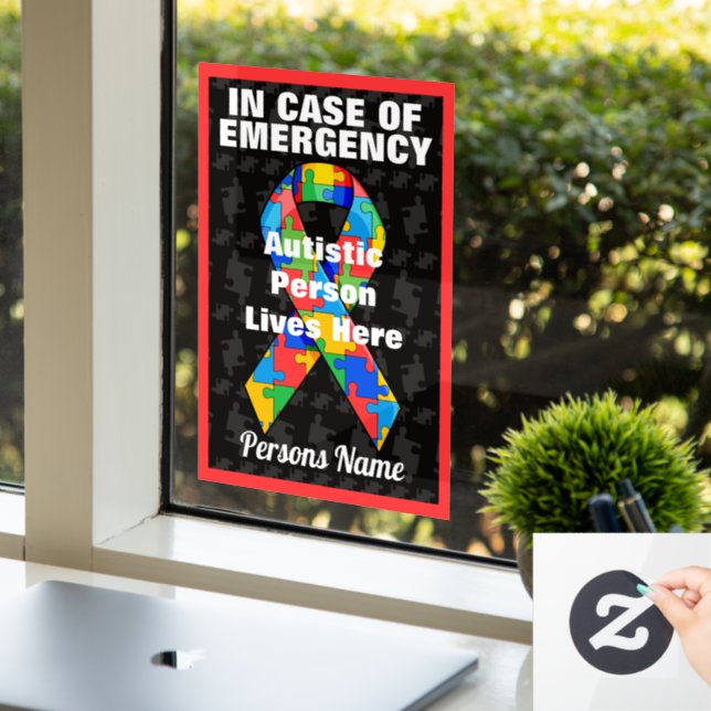 Autocollant Pour Fenêtre Une Personne Autiste D'Urgence Personnelle Vit Ici (Bureau)