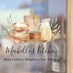 Autocollant Pour Fenêtre Ustensiles de cuisine nourriture aquarelle citatio