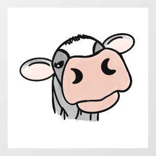 Autocollant Pour Fenêtre vache de dessin animé noir blanc rose baiser gris