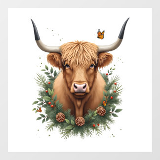 Autocollant Pour Fenêtre Vache des Highlands écossais Vache poilue Noël W