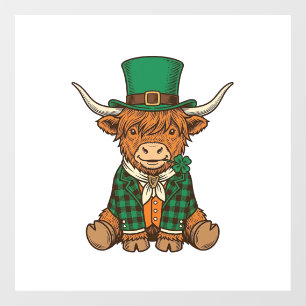 Autocollant Pour Fenêtre Vache des Highlands mignonne trèfle irlandais conc