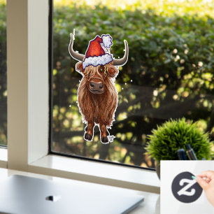 Autocollant Pour Fenêtre Vache Highland dans une fenêtre de Noël de Santa H