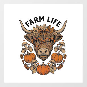 Autocollant Pour Fenêtre Vache Highland d'automne avec lunettes en forme de