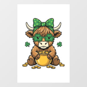 Autocollant Pour Fenêtre Vache Highland St Patrick Pot d'Or Art Vintage_1