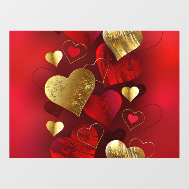 Autocollant Pour Fenêtre Valentines dorées et rouges (Feuille)