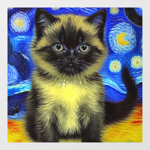 Autocollant Pour Fenêtre Van Gogh Starry Nuit Siamese Cat