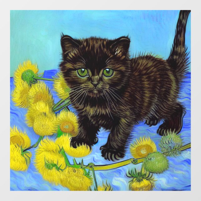 Autocollant Pour Fenêtre Van Gogh Style Chat avec tournesol (Feuille)