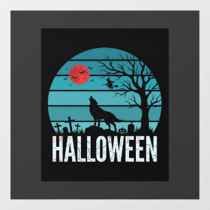 Autocollant Pour Fenêtre Vecteur Loup Cimetière Lune Halloween