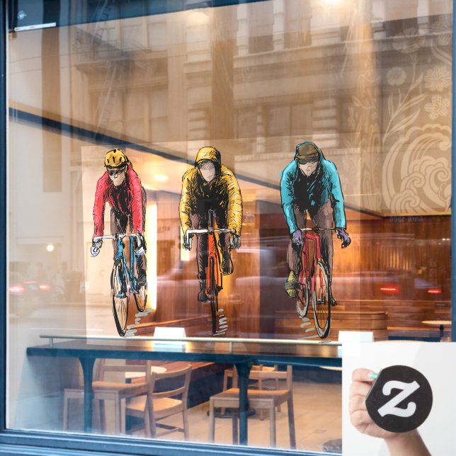 Autocollant Pour Fenêtre Vélo D'Hiver Trois Voyageurs À L'Extérieur Pour Un (Fenêtre de café)