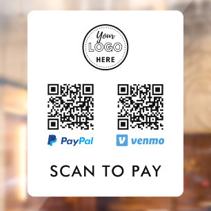 Autocollant Pour Fenêtre Venmo Paypal QR Code Scan to Pay Logo Blanc