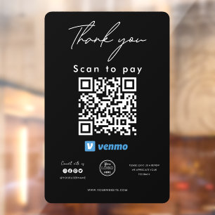 Autocollant Pour Fenêtre Venmo QR Code Logo Scan to Pay Merci Black