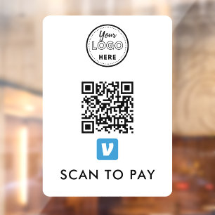 Autocollant Pour Fenêtre Venmo QR Code Scan pour payer le logo moderne blan