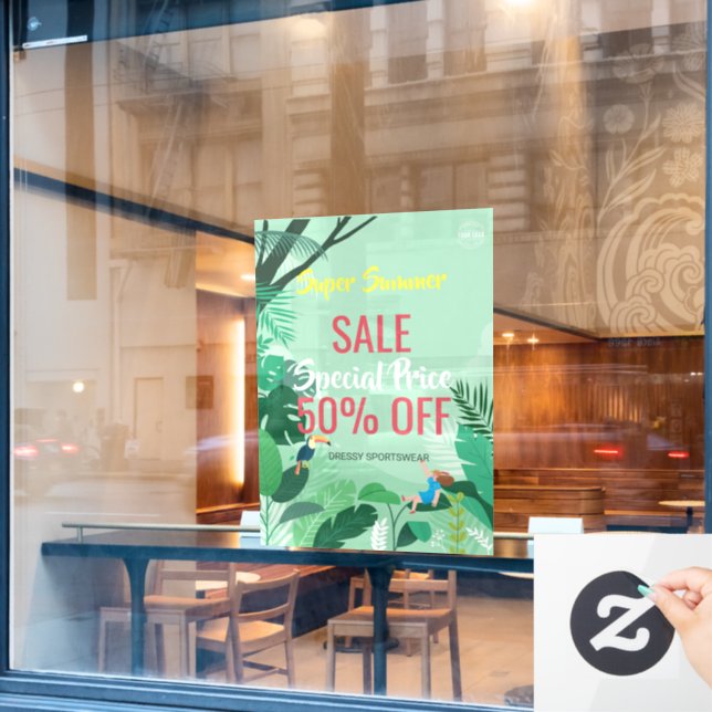 Autocollant Pour Fenêtre vente commerciale de fin de saison Tropical person (Fenêtre de café)