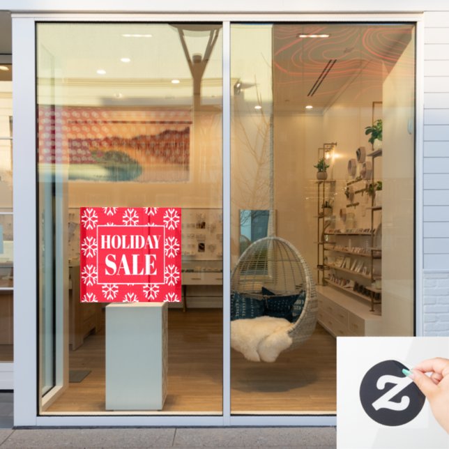 Autocollant Pour Fenêtre Vente de vacances Red White Snowflics Business  (Vitrine du magasin)