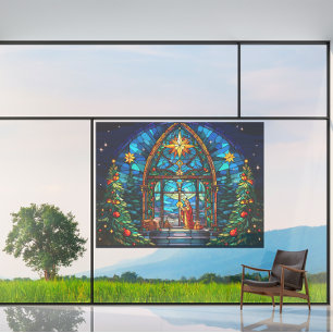 Autocollant Pour Fenêtre Verre en toile de fond Nativité Scène Noël Eglise 