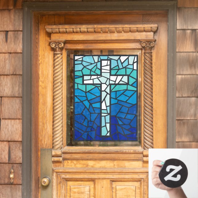 Autocollant Pour Fenêtre Verre tendu Croix Bleu Noir Blanc (Porte d'accueil)