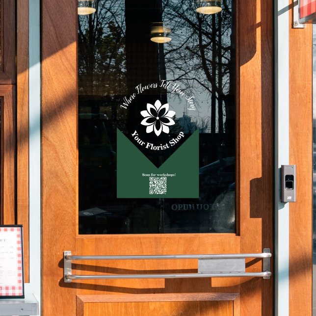 Autocollant Pour Fenêtre 🌸 Vert & Blanc Florisant, Clé Personnalisé Vinyle (🌸Green & White Florist, Custom Cling Vinyl Sign, 
Workshop Promotion)