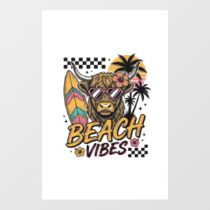 Autocollant Pour Fenêtre Vibes de plage vache highland été art vectoriel_1