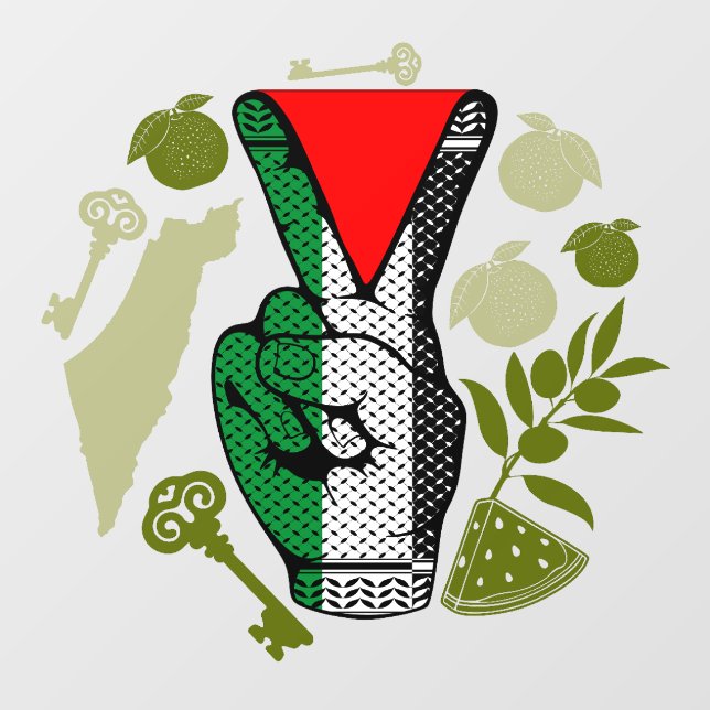 Autocollant Pour Fenêtre Victory Sign Hand Resistance Red Triangle Symbol (Feuille)