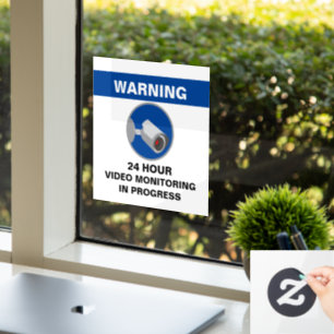 Autocollant Pour Fenêtre Vidéosurveillance 24 heures Signe de sécurité - Bl