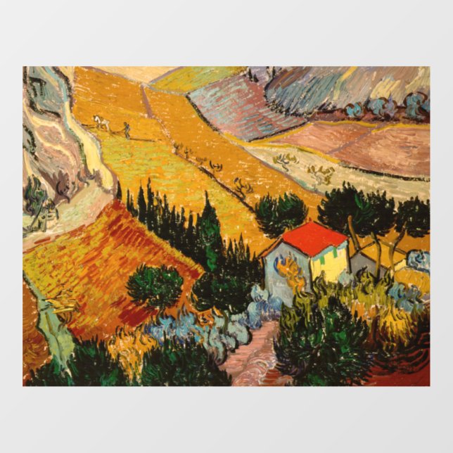Autocollant Pour Fenêtre Vincent van Gogh - Paysage, Maison et Plowman (Feuille)