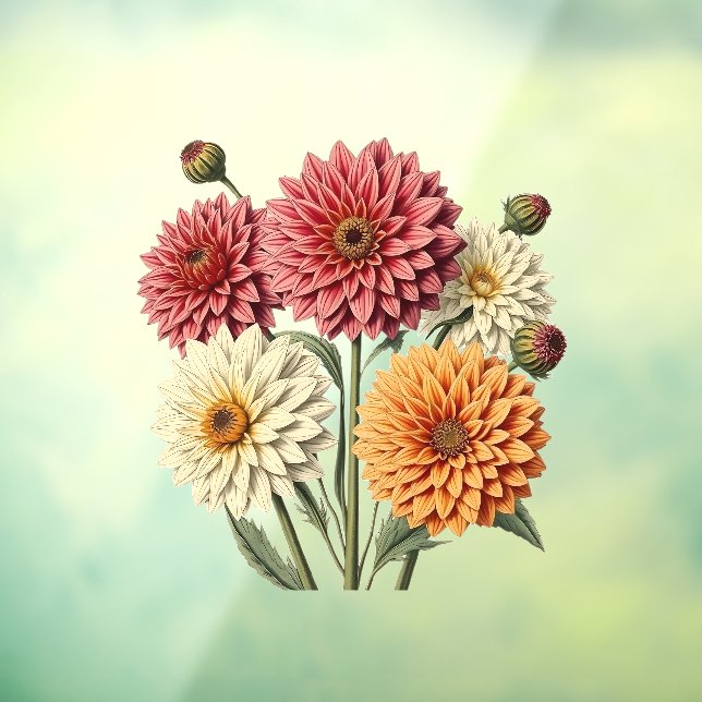 Autocollant Pour Fenêtre Vintage Dahlia (Feuille 3)