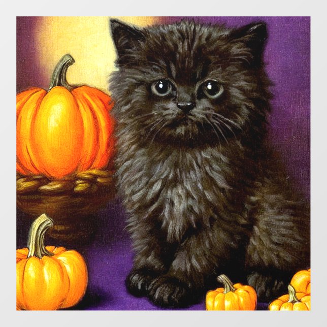 Autocollant Pour Fenêtre Vintage Halloween Kitten (Feuille)