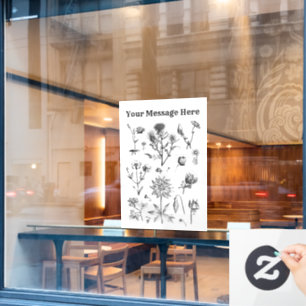 Autocollant Pour Fenêtre Vintage petite fleur sauvage Noir ligne simple