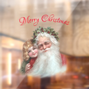 Autocollant Pour Fenêtre Vintage Retro Santa Claus Noël