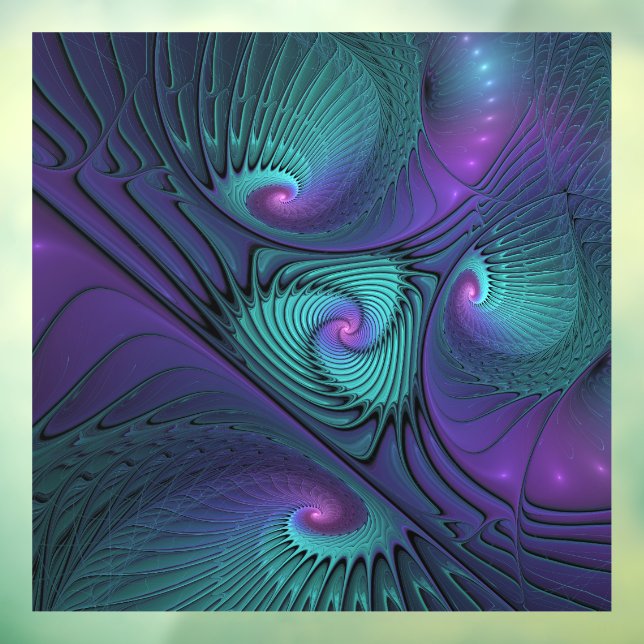 Autocollant Pour Fenêtre Violet rencontre Turquoise moderne art fractal abs (Feuille 3)