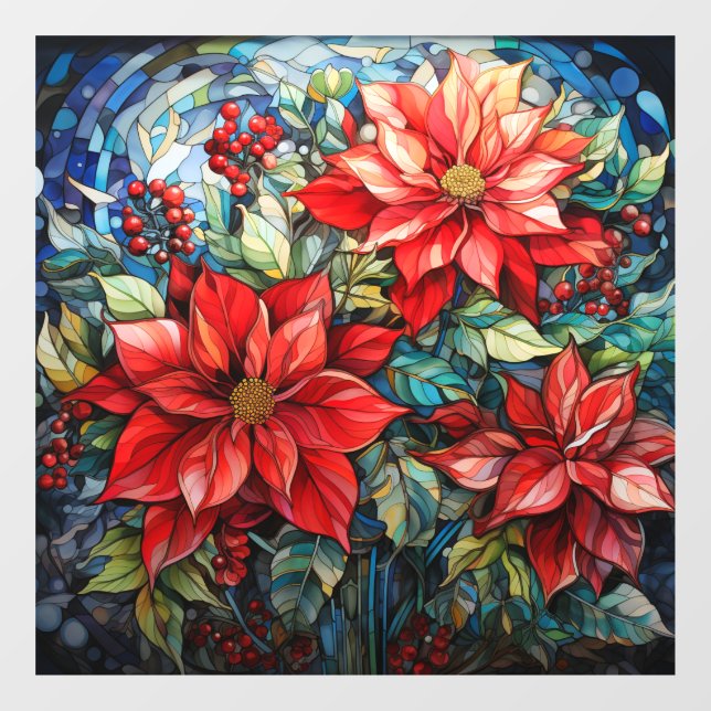 Autocollant Pour Fenêtre Vitrage de Noël Poinsettia Clou de fenêtre (Feuille)