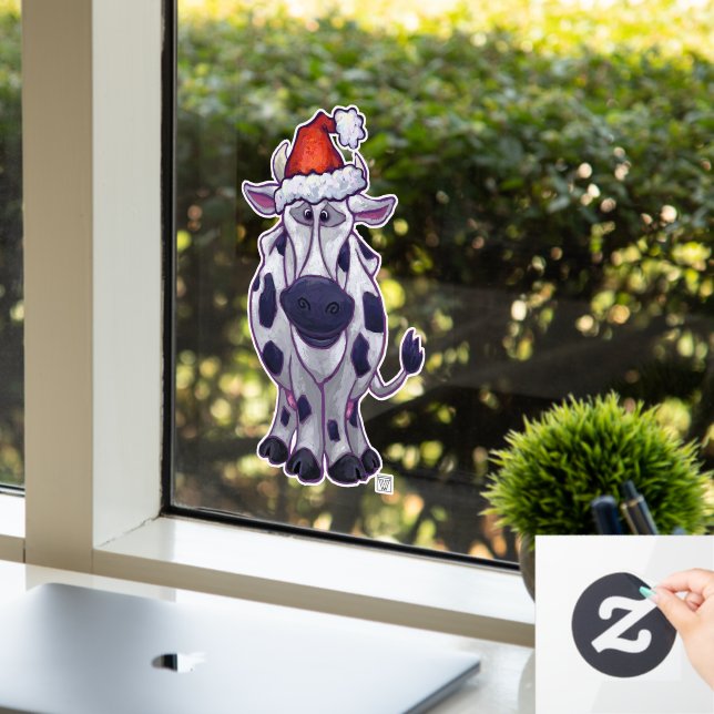 Autocollant Pour Fenêtre Vitre de Noël de vache noire et blanche Clouage (Bureau)