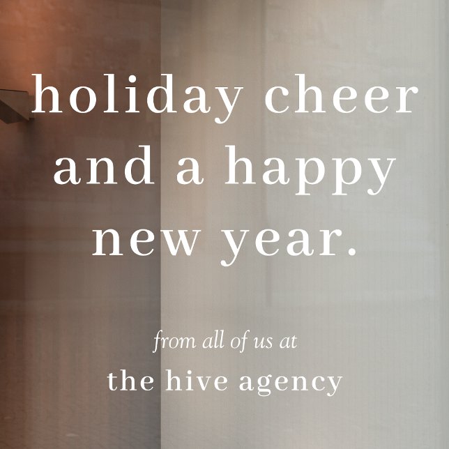 Autocollant pour fenêtre | Vœux de Noël et de fin  (Professional holiday vinyl decal with custom company name and festive seasonal message)