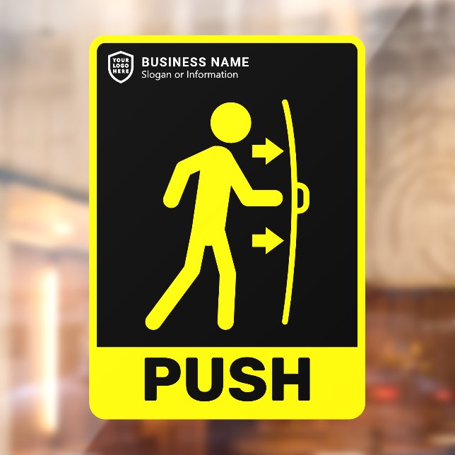 Autocollant Pour Fenêtre Votre entreprise de logo | Poussez Pour Ouvrir La  (Feuille 2)