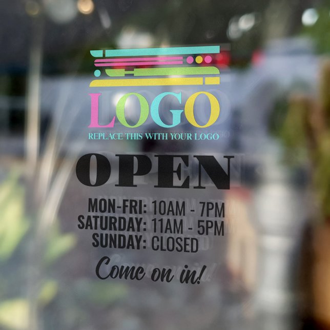 Autocollant Pour Fenêtre Votre Logo D'Entreprise S'Affiche En Heures Ouvert (Créateur téléchargé)