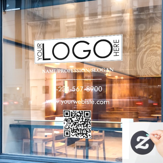 Autocollant Pour Fenêtre White Company Logo Storefront QR Code Coordonnées (Fenêtre de café)