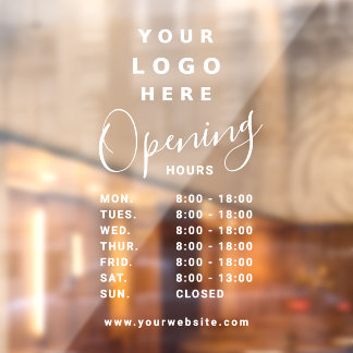 Autocollant Pour Fenêtre White Transparent Business Logo Opening Hours