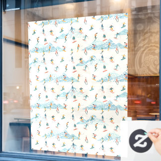 Autocollant Pour Fenêtre Winter Skiing Snow Mountains Pattern Ski Shop Larg